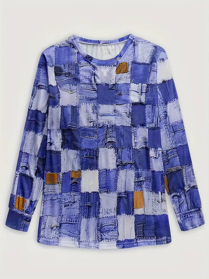 Talya - Kareli Desenli Rahat Uzun Kollu Üst