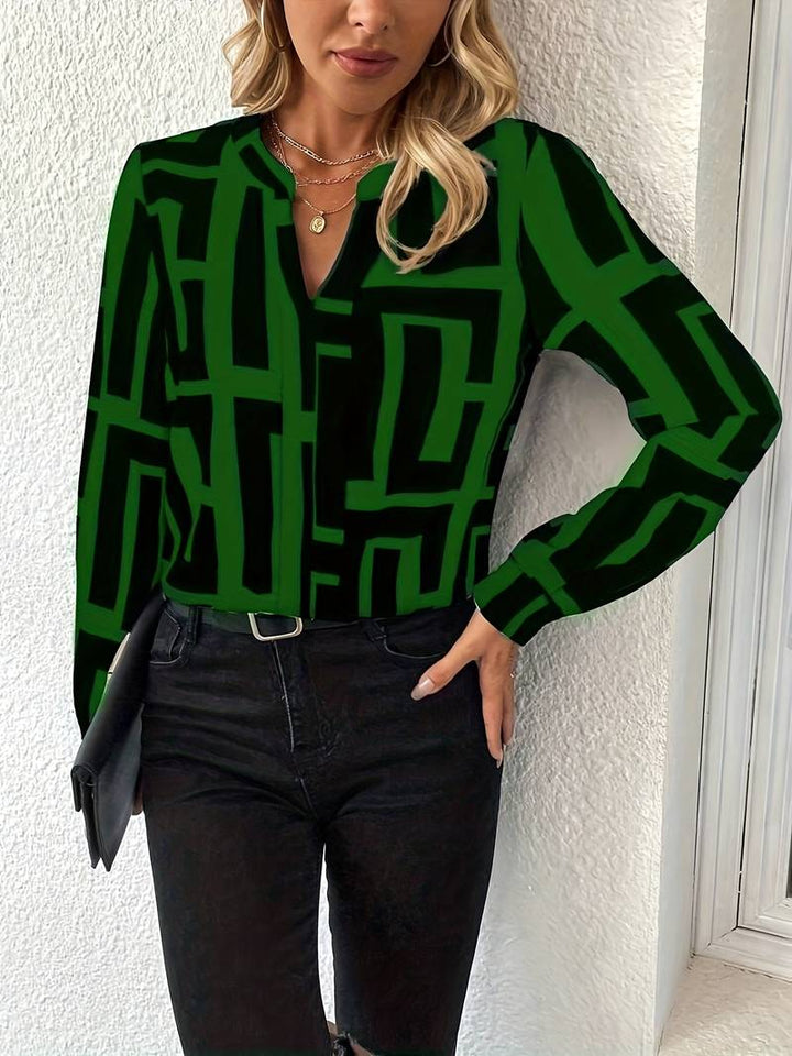 Tzipora - Geometrik Desenli Zarif Uzun Kollu Bluz