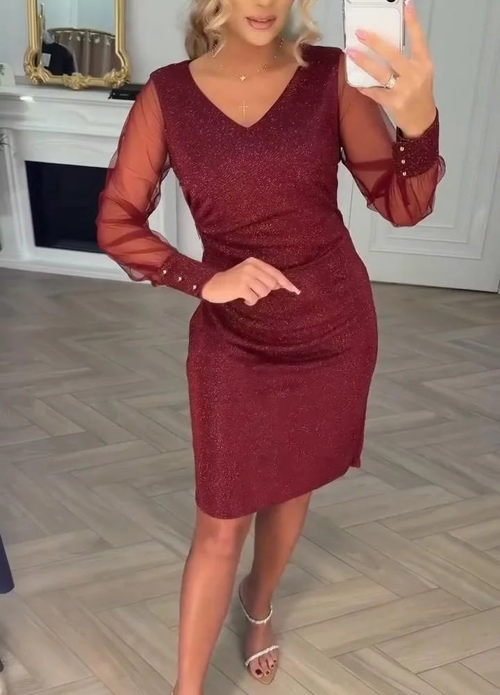 Irisa - Işıltılı Patchwork Midi Elbise