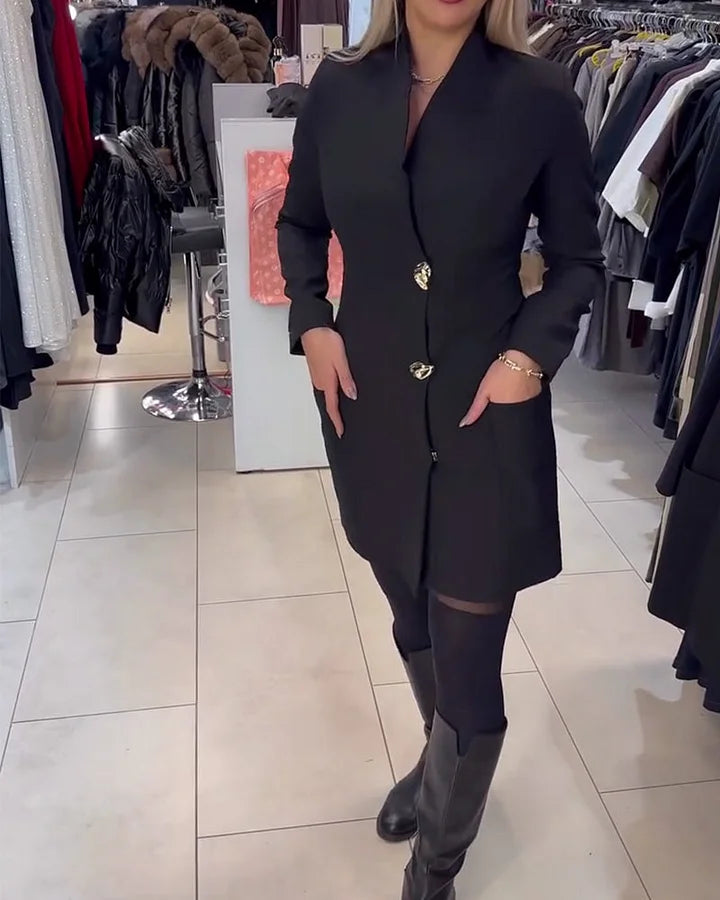 Shireen - Dik Yakalı Metal Düğmeli Elbise