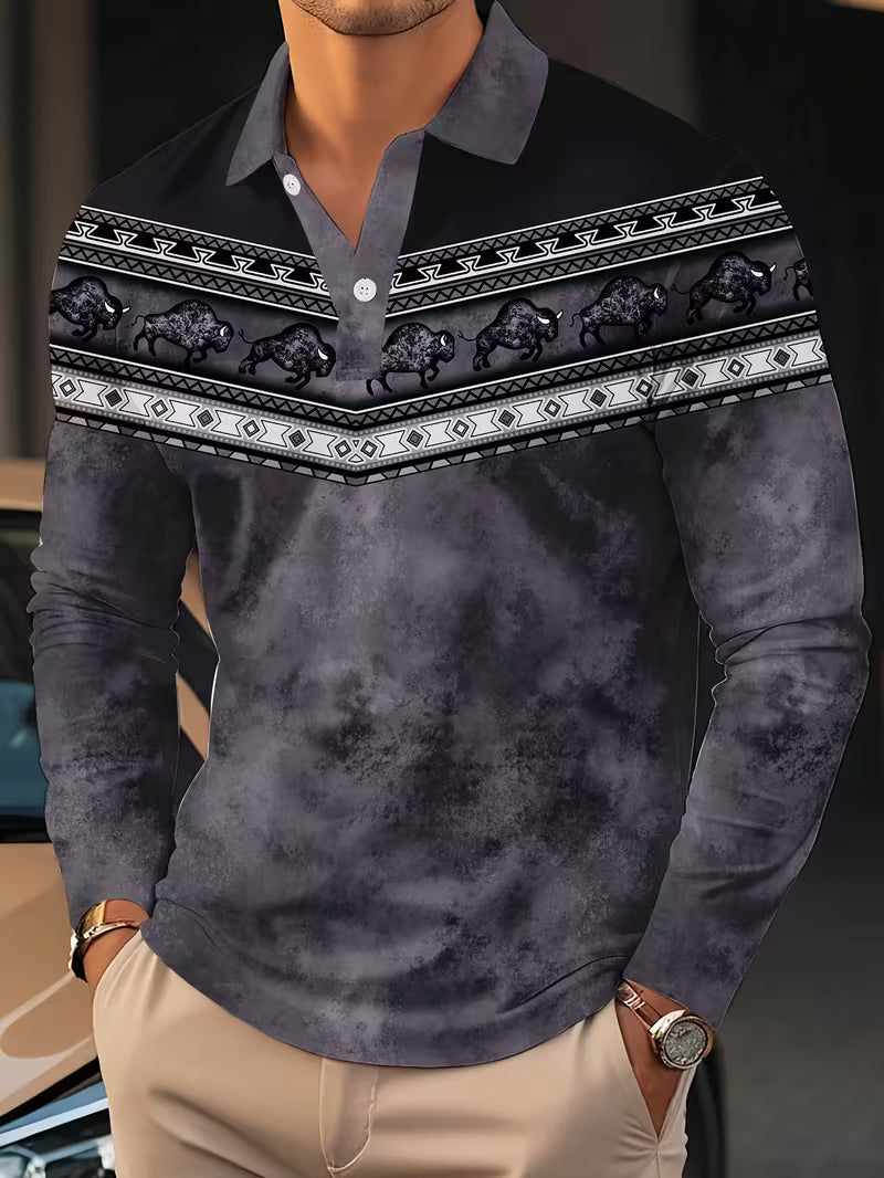 Tamas - Gündelik Vintage Renkli 3D Baskılı Polo Gömlek