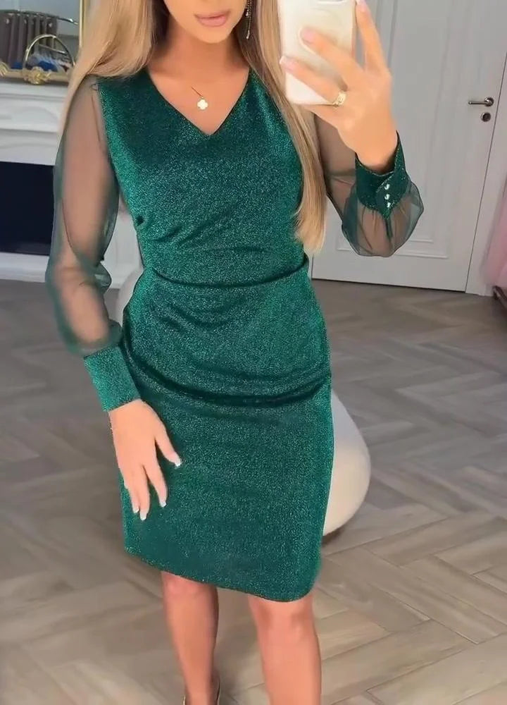 Irisa - Işıltılı Patchwork Midi Elbise