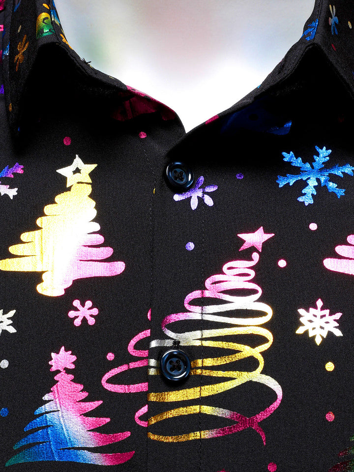 Barrett - Erkekler için Altın Renkli Noel Desenli Normal Kesim Siyah Uzun Kollu Gömlek