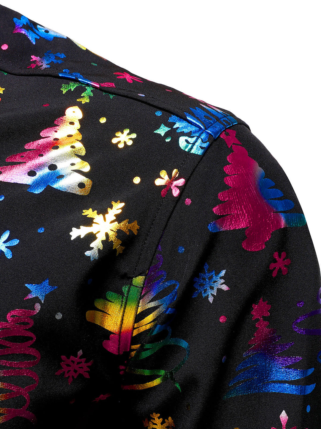 Barrett - Erkekler için Altın Renkli Noel Desenli Normal Kesim Siyah Uzun Kollu Gömlek