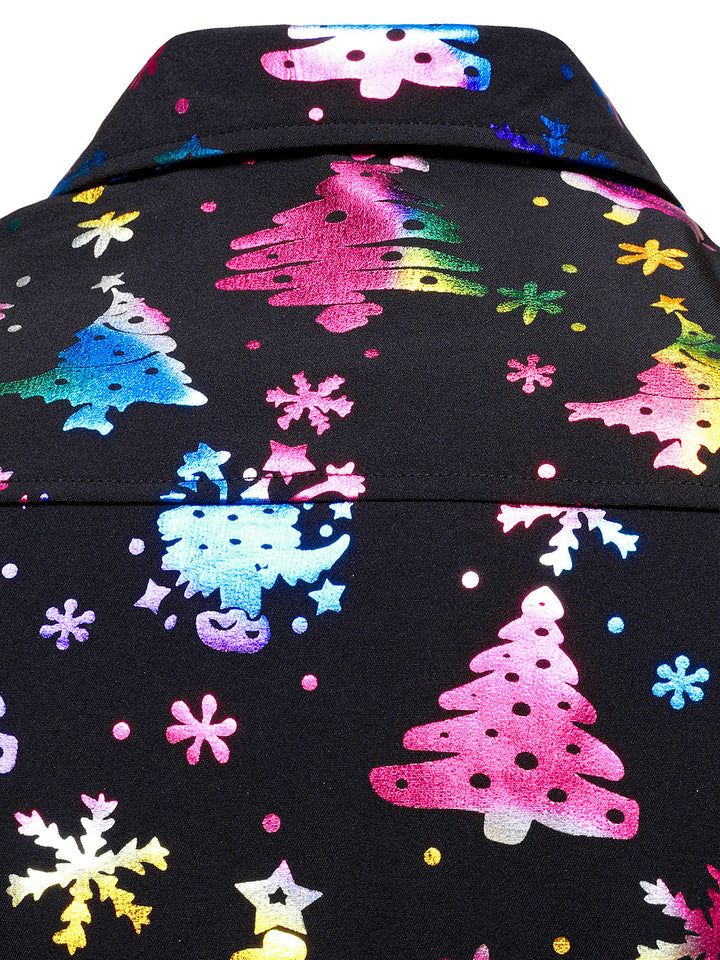 Barrett - Erkekler için Altın Renkli Noel Desenli Normal Kesim Siyah Uzun Kollu Gömlek