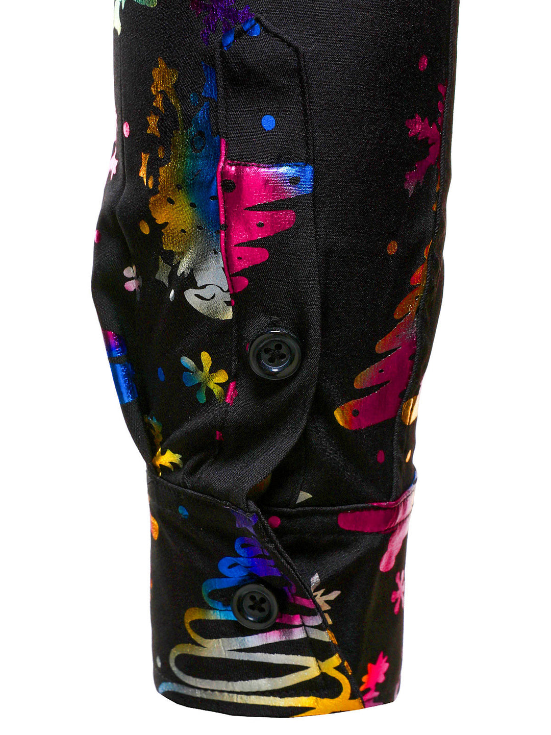 Barrett - Erkekler için Altın Renkli Noel Desenli Normal Kesim Siyah Uzun Kollu Gömlek