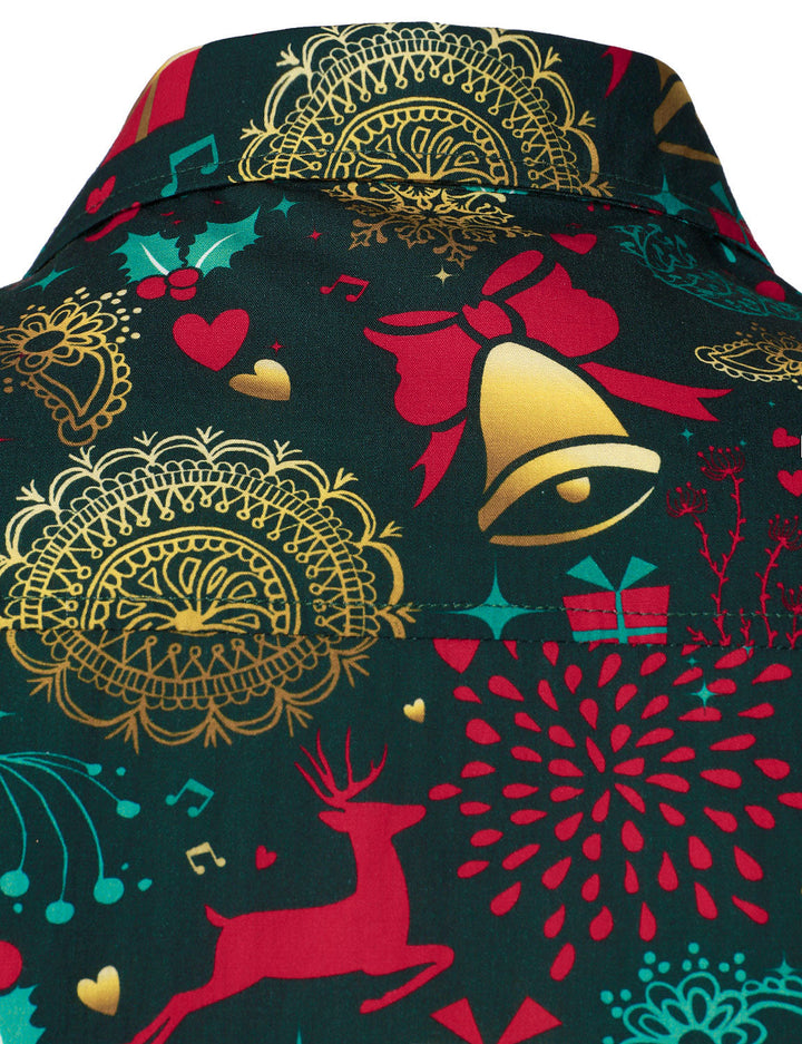 Victor - Erkekler için Noel Ren Geyiği Tatil Pamuklu Uzun Kollu Gömlek