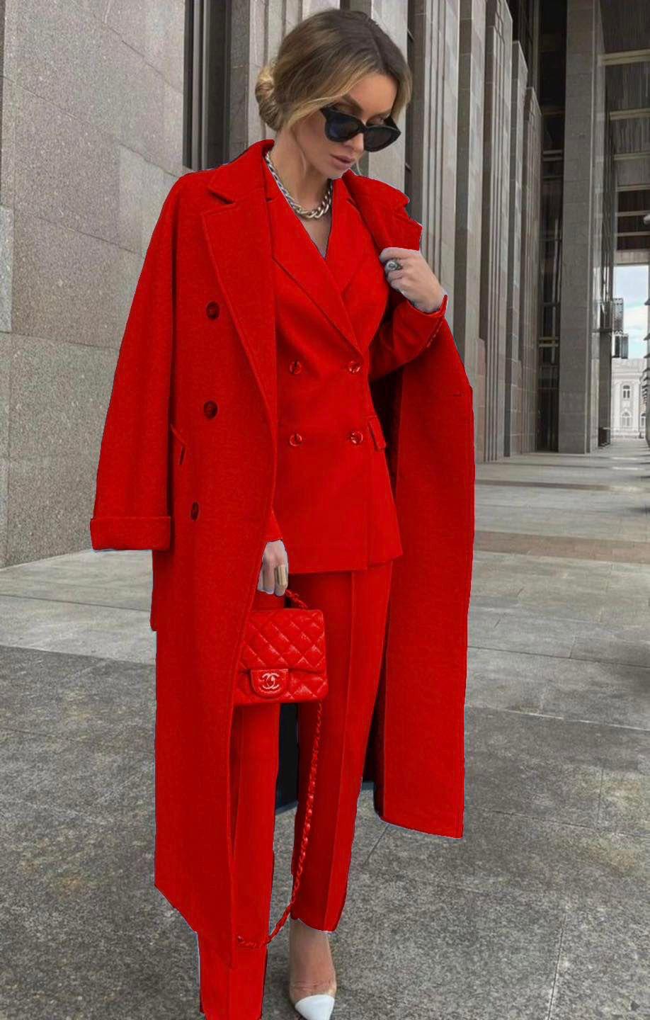 Ofelya - Uzun Paltolu Zarif Çift Sıralı Takım Elbise Seti