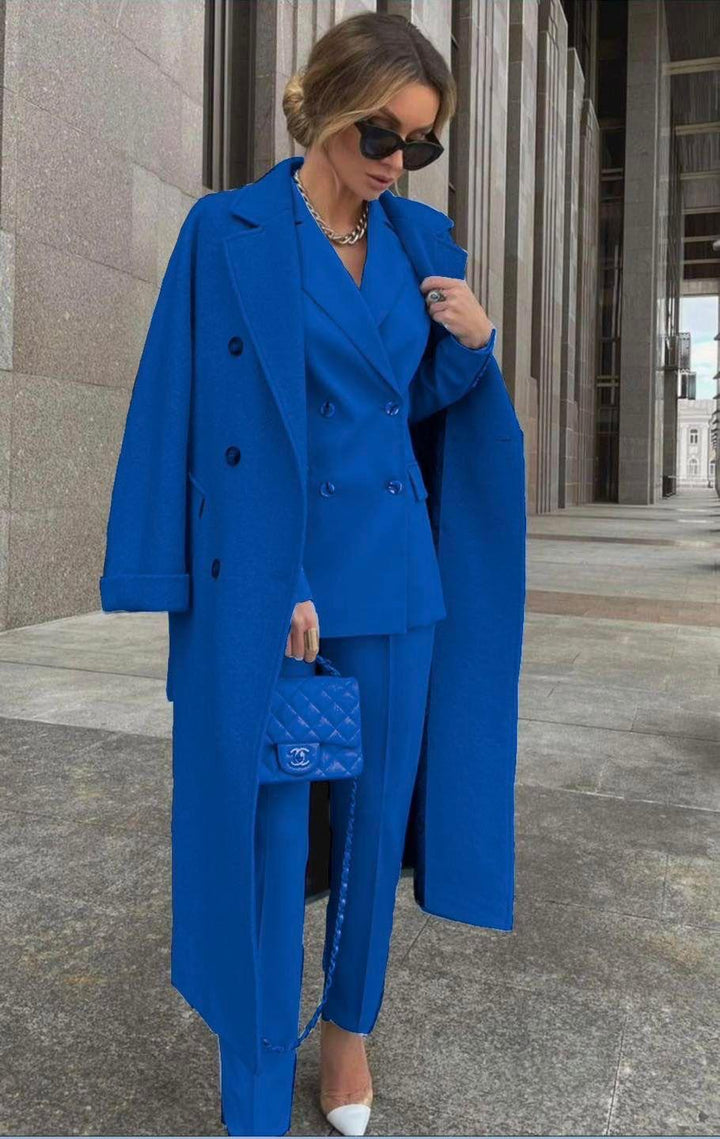 Ofelya - Uzun Paltolu Zarif Çift Sıralı Takım Elbise Seti