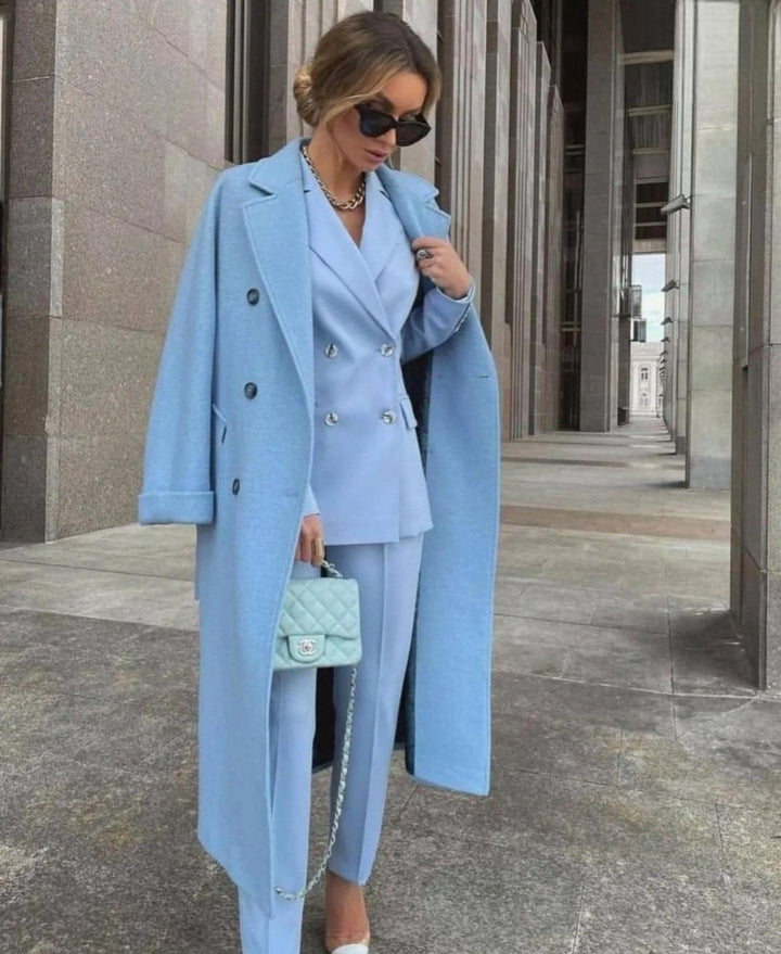 Ofelya - Uzun Paltolu Zarif Çift Sıralı Takım Elbise Seti