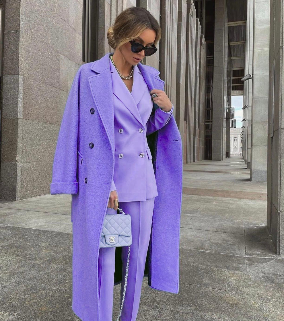 Ofelya - Uzun Paltolu Zarif Çift Sıralı Takım Elbise Seti