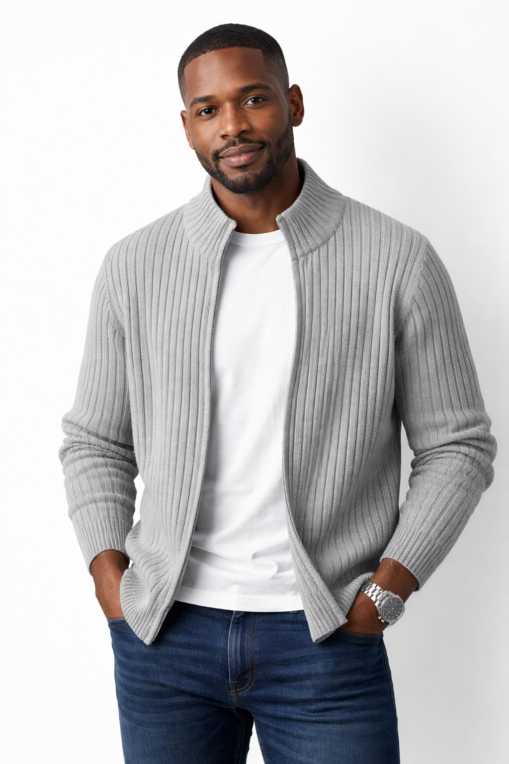 Bjarte - Fermuarlı Nervürlü Hırka