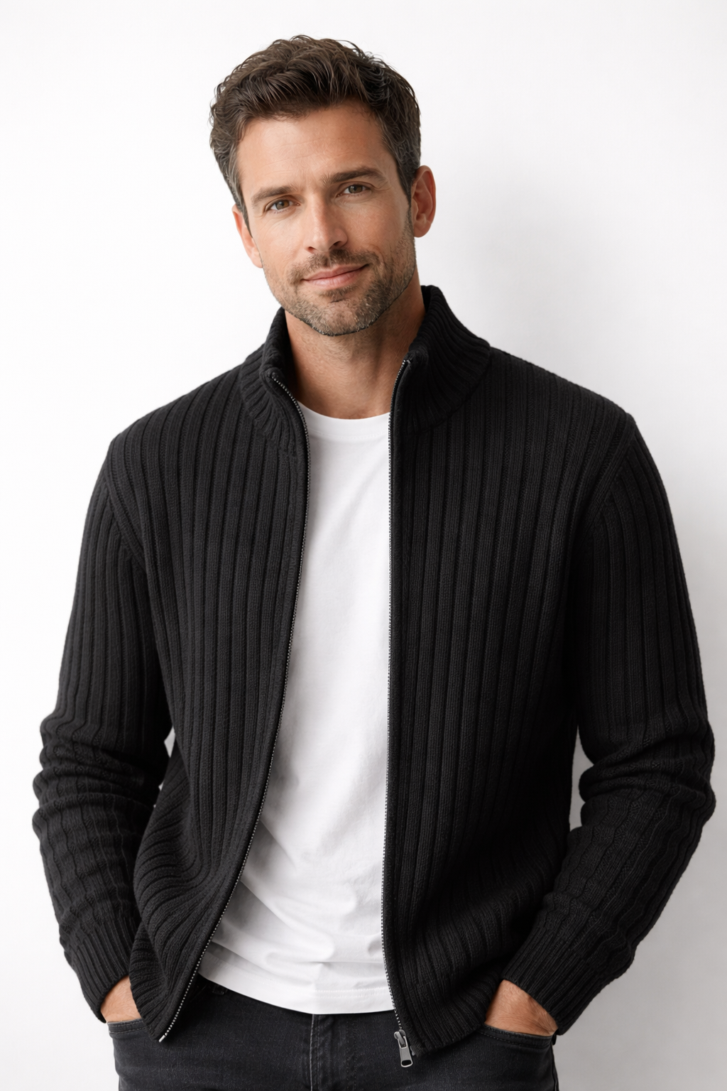 Bjarte - Fermuarlı Nervürlü Hırka