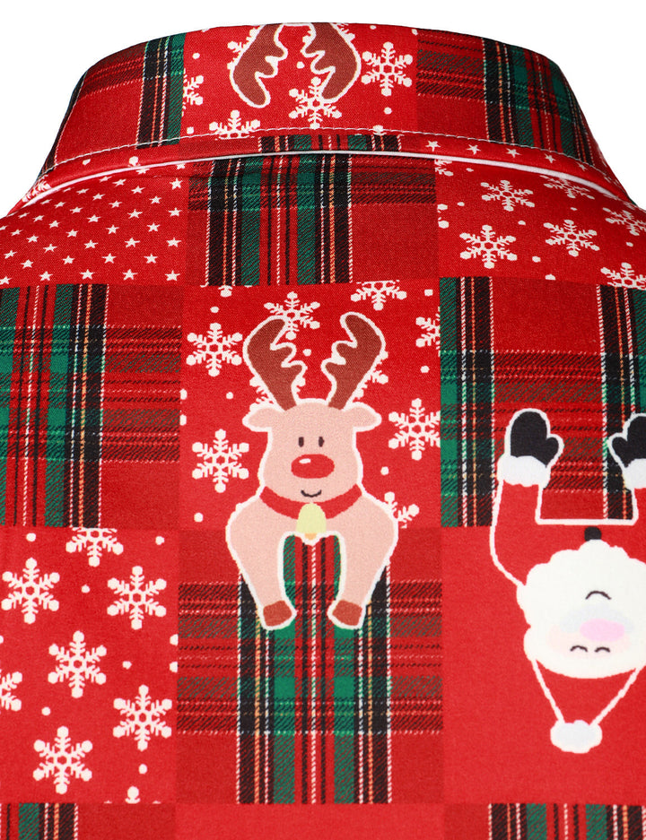 Hunter - Erkekler için Vintage Kırmızı Tartan Eğlenceli Tatil Grim Noel Uzun Kollu Gömlek