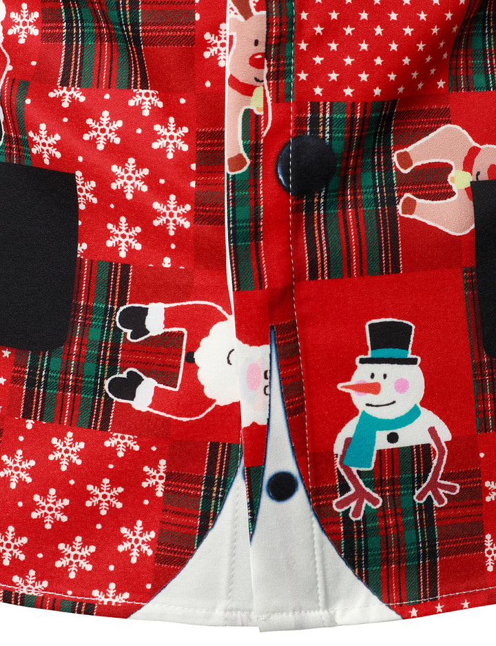 Hunter - Erkekler için Vintage Kırmızı Tartan Eğlenceli Tatil Grim Noel Uzun Kollu Gömlek