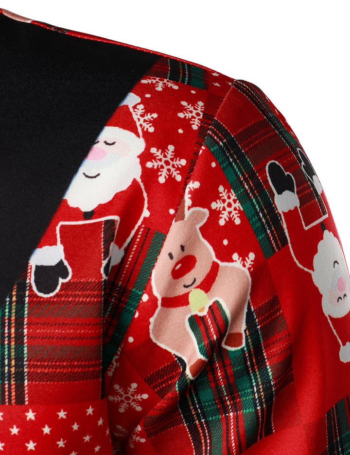 Hunter - Erkekler için Vintage Kırmızı Tartan Eğlenceli Tatil Grim Noel Uzun Kollu Gömlek