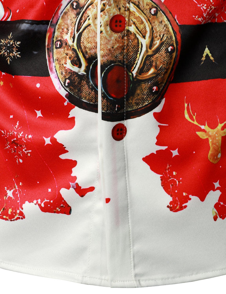 Beau - Erkekler için Noel'den ilham alan kırmızı eğlenceli kıyafet Tatil Düğmeli Uzun Kollu Gömlek