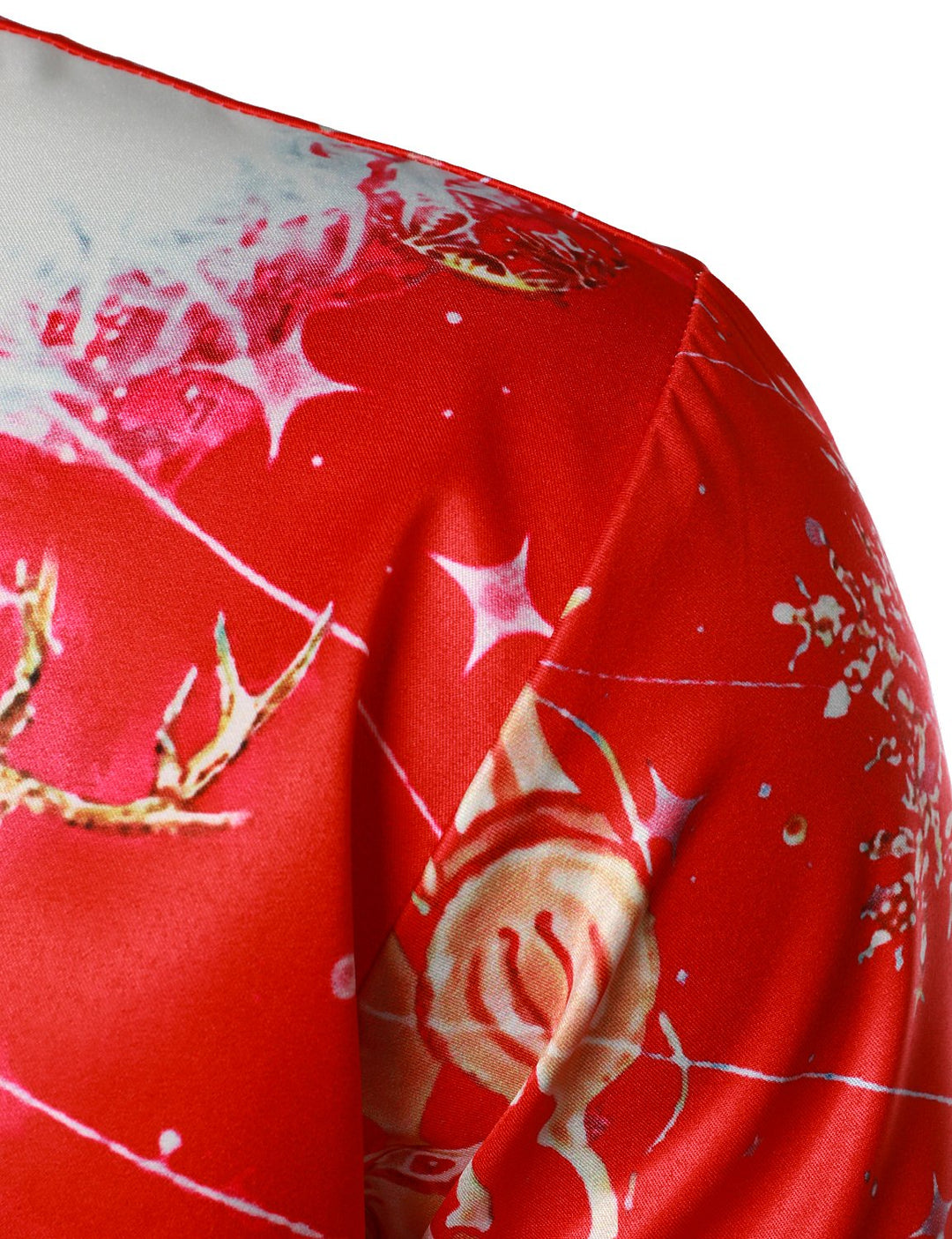 Beau - Erkekler için Noel'den ilham alan kırmızı eğlenceli kıyafet Tatil Düğmeli Uzun Kollu Gömlek