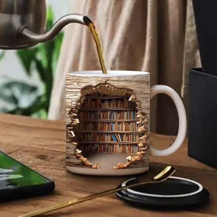 BookBrew - 3D Kütüphane Tasarımlı Kupa