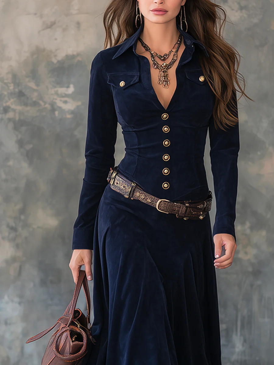 Jelissa - Yırtmaçlı Süet Maxi Elbise