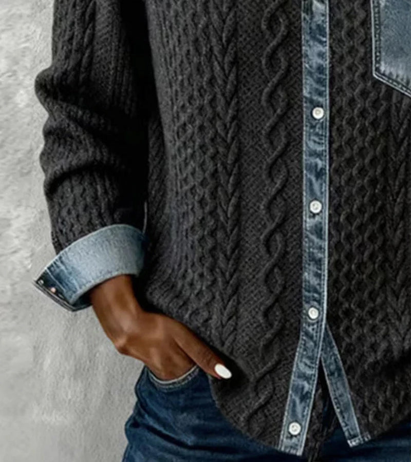 Bibianna - Denim Patchwork Uzun Kollu Gömlek