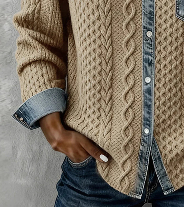 Bibianna - Denim Patchwork Uzun Kollu Gömlek