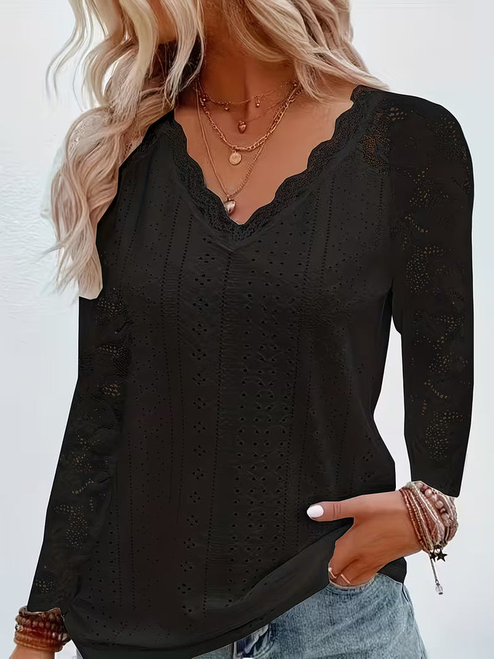 Shaleva - Dantelli V Yaka Şık Uzun Kollu Gömlek