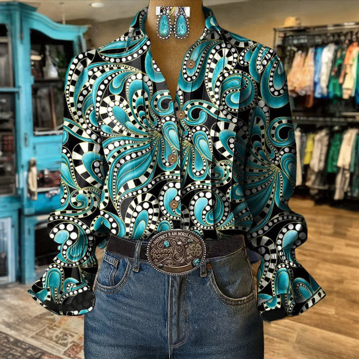 Visenya - Soyut Desenli Vintage Bluz