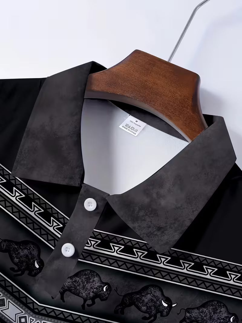 Tamas - Gündelik Vintage Renkli 3D Baskılı Polo Gömlek