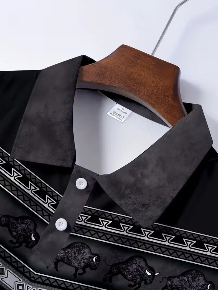 Tamas - Gündelik Vintage Renkli 3D Baskılı Polo Gömlek