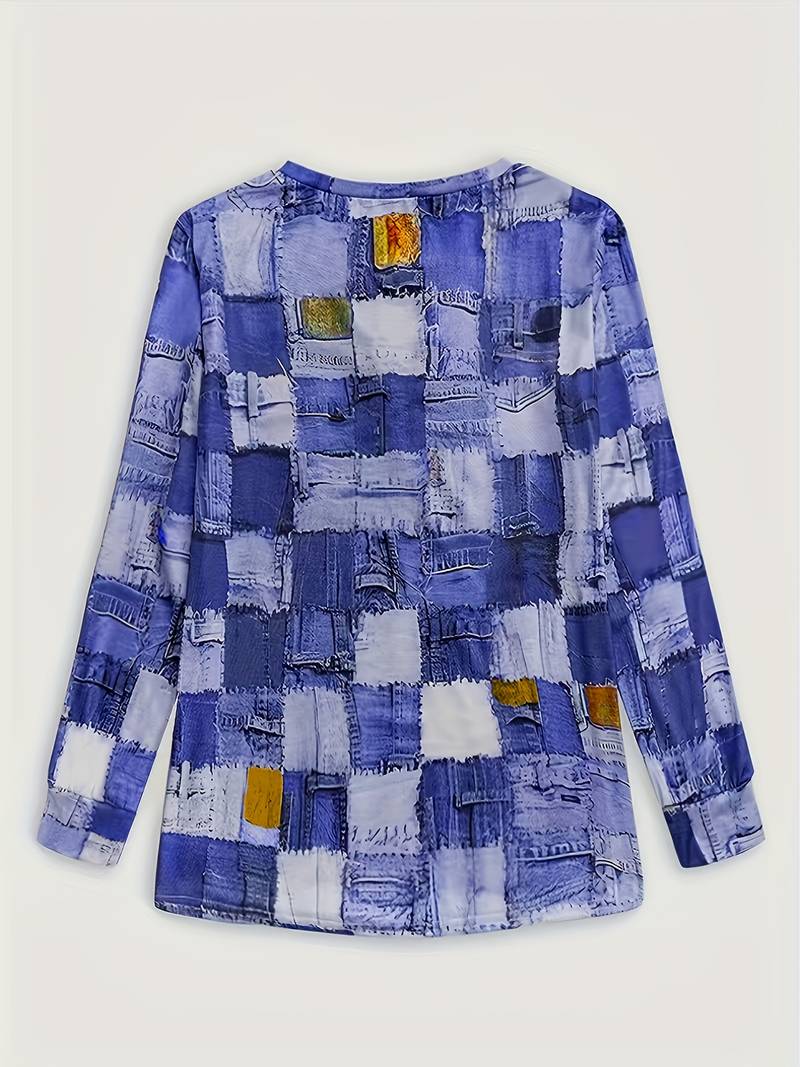 Talya - Kareli Desenli Rahat Uzun Kollu Üst