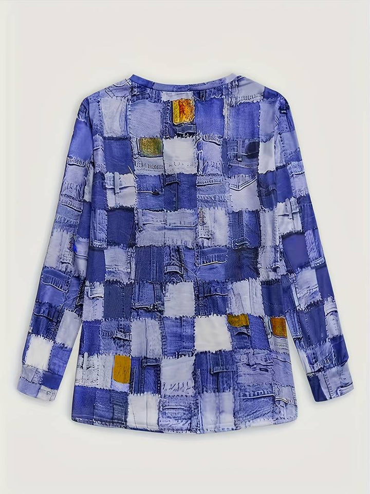 Talya - Kareli Desenli Rahat Uzun Kollu Üst