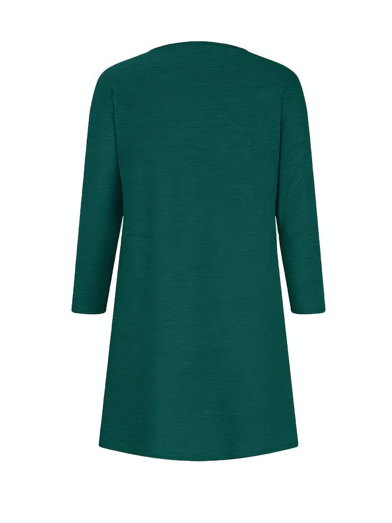 Alinor - Gündelik Ekose Patchwork Uzun Kollu Elbise