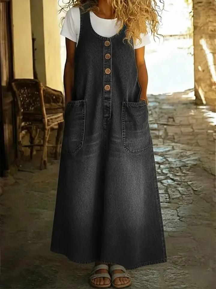 Yveta - Günlük Denim Pamuklu Kolsuz Elbise