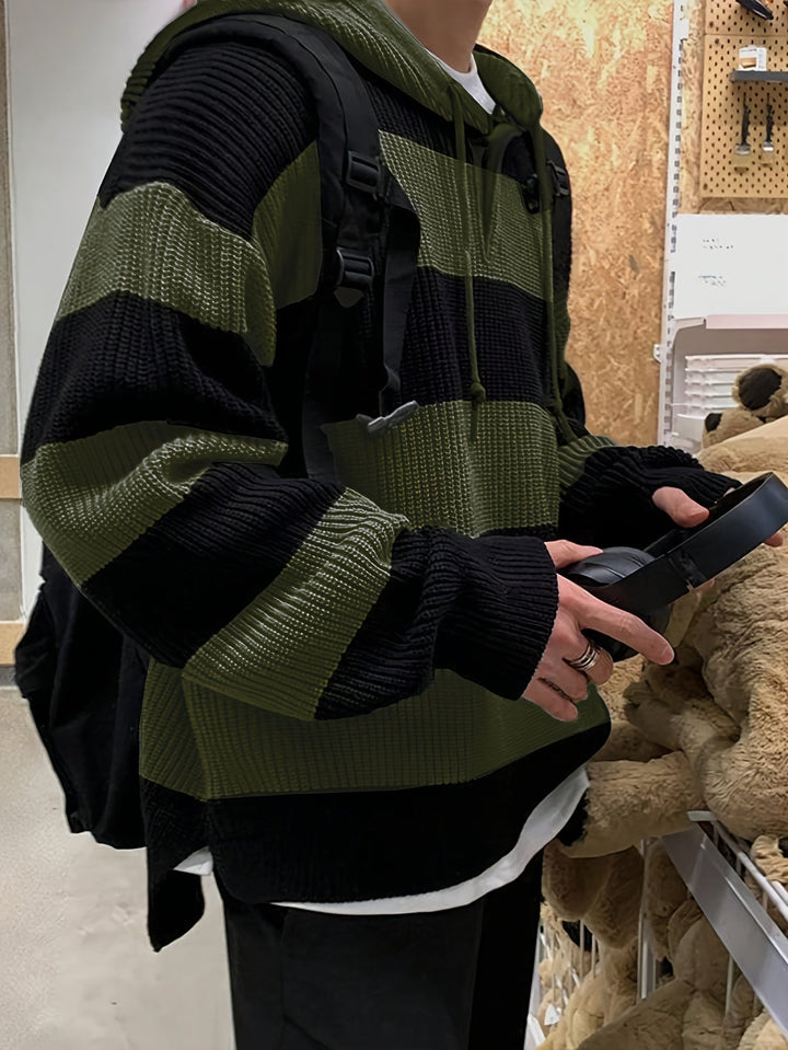 Tenzin - Büyük Boy Çizgili Örgü Kapüşonlu