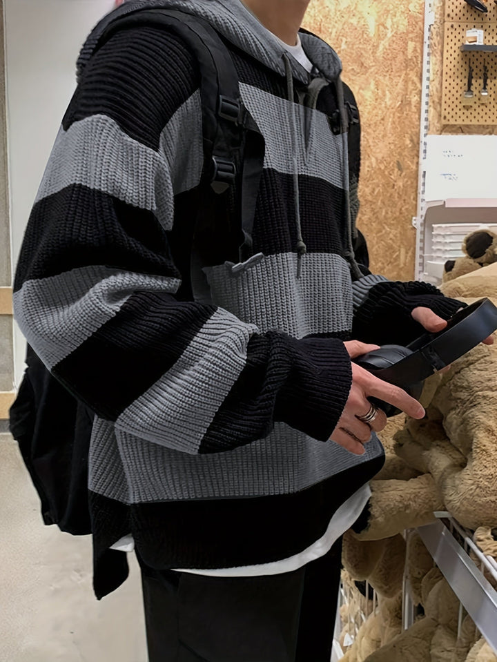 Tenzin - Büyük Boy Çizgili Örgü Kapüşonlu