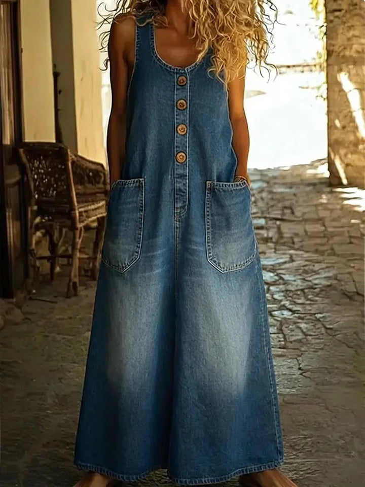 Yveta - Günlük Denim Pamuklu Kolsuz Elbise