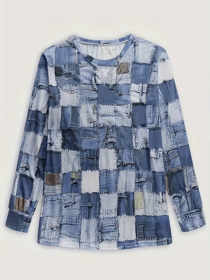 Talya - Kareli Desenli Rahat Uzun Kollu Üst