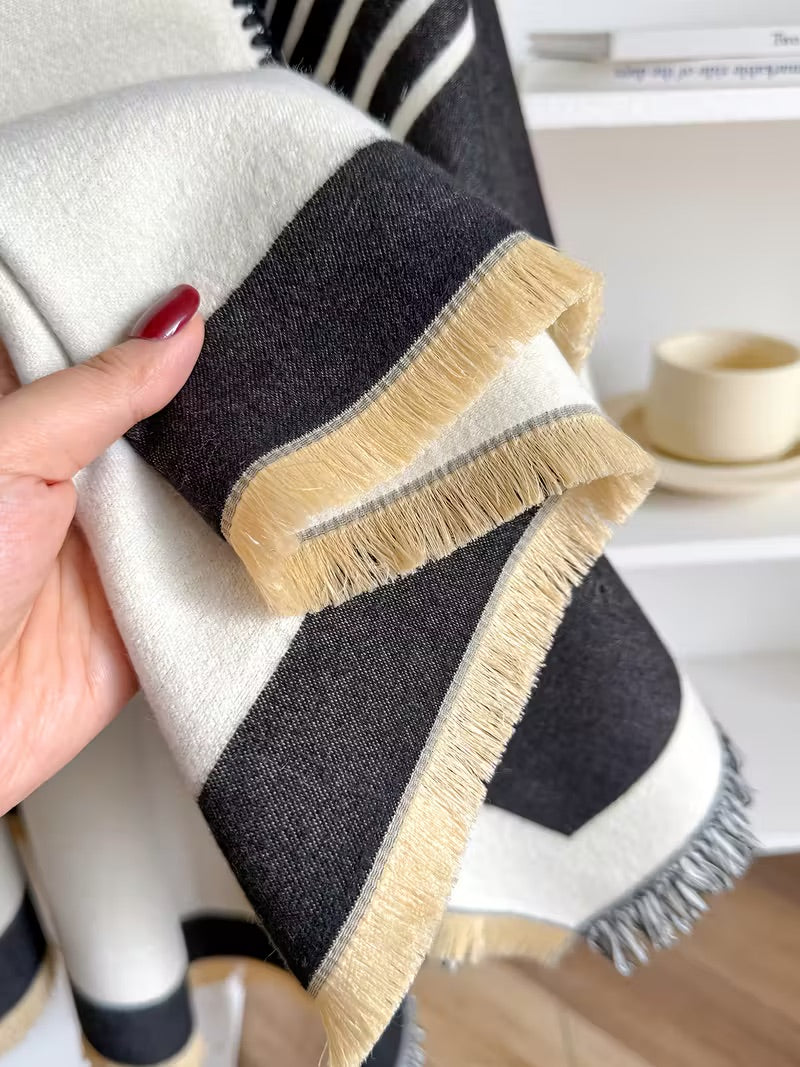 Taisija - Ters Çevrilebilir Çizgili Jakarlı Şal, Suni Kaşmir