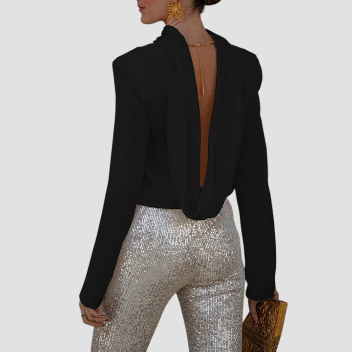 Ffion - Sırtı Açık Kapüşonlu Uzun Kollu Bluz