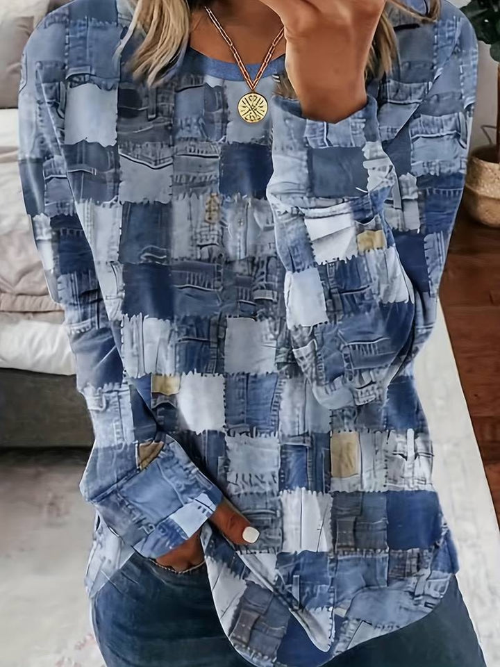 Talya - Kareli Desenli Rahat Uzun Kollu Üst