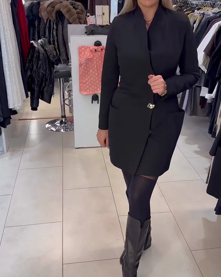 Shireen - Dik Yakalı Metal Düğmeli Elbise