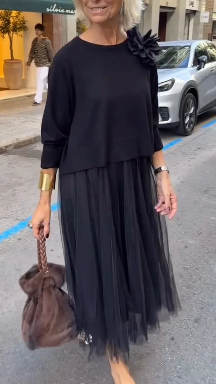 Efrata - Örgü Kazaklı Şık Saten Elbise