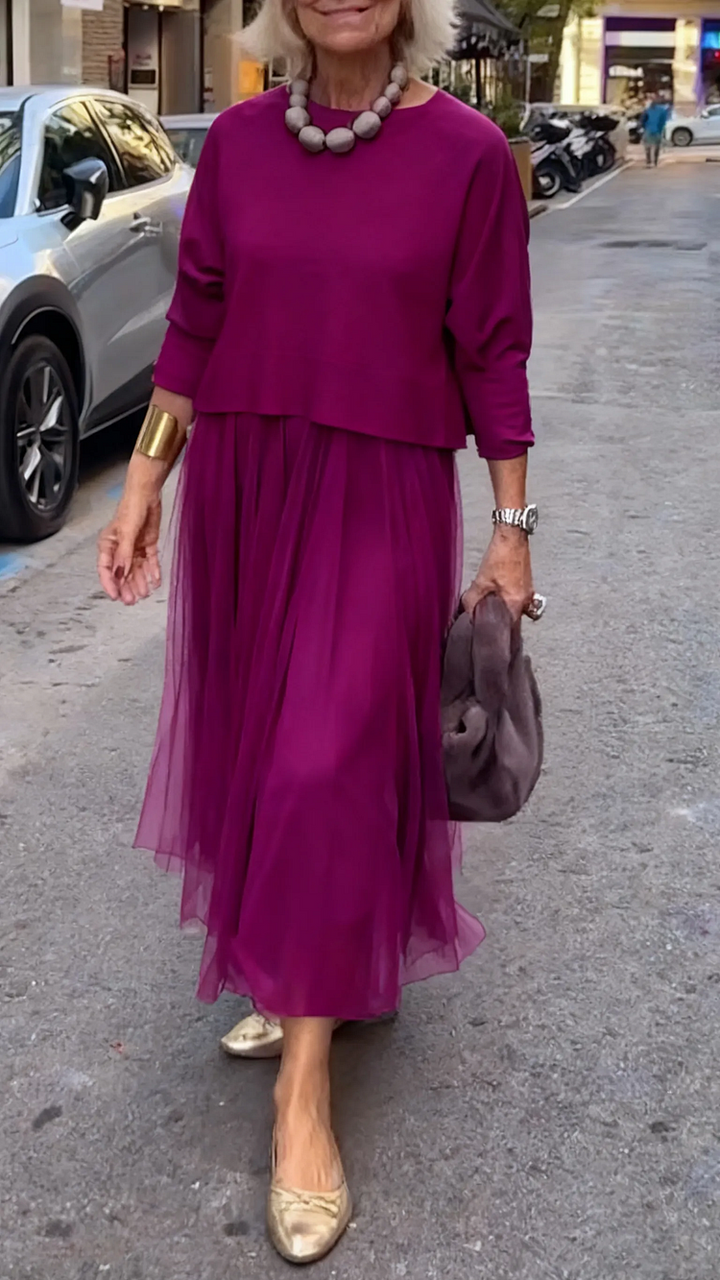 Efrata - Örgü Kazaklı Şık Saten Elbise