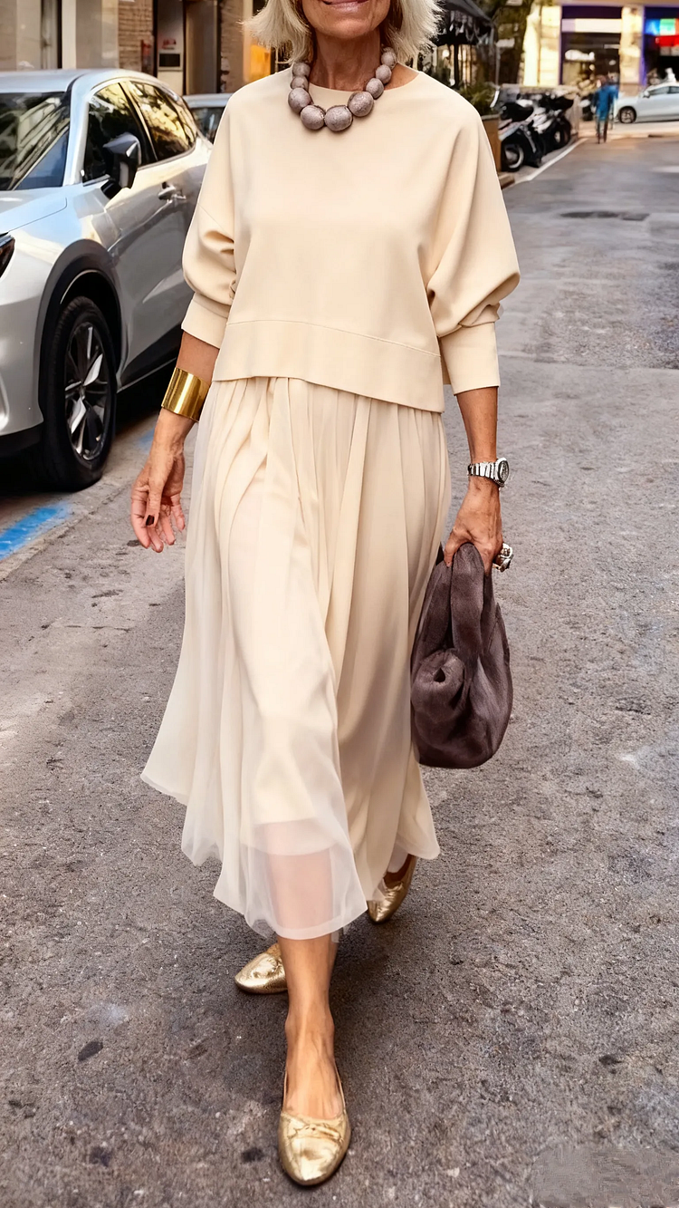 Efrata - Örgü Kazaklı Şık Saten Elbise