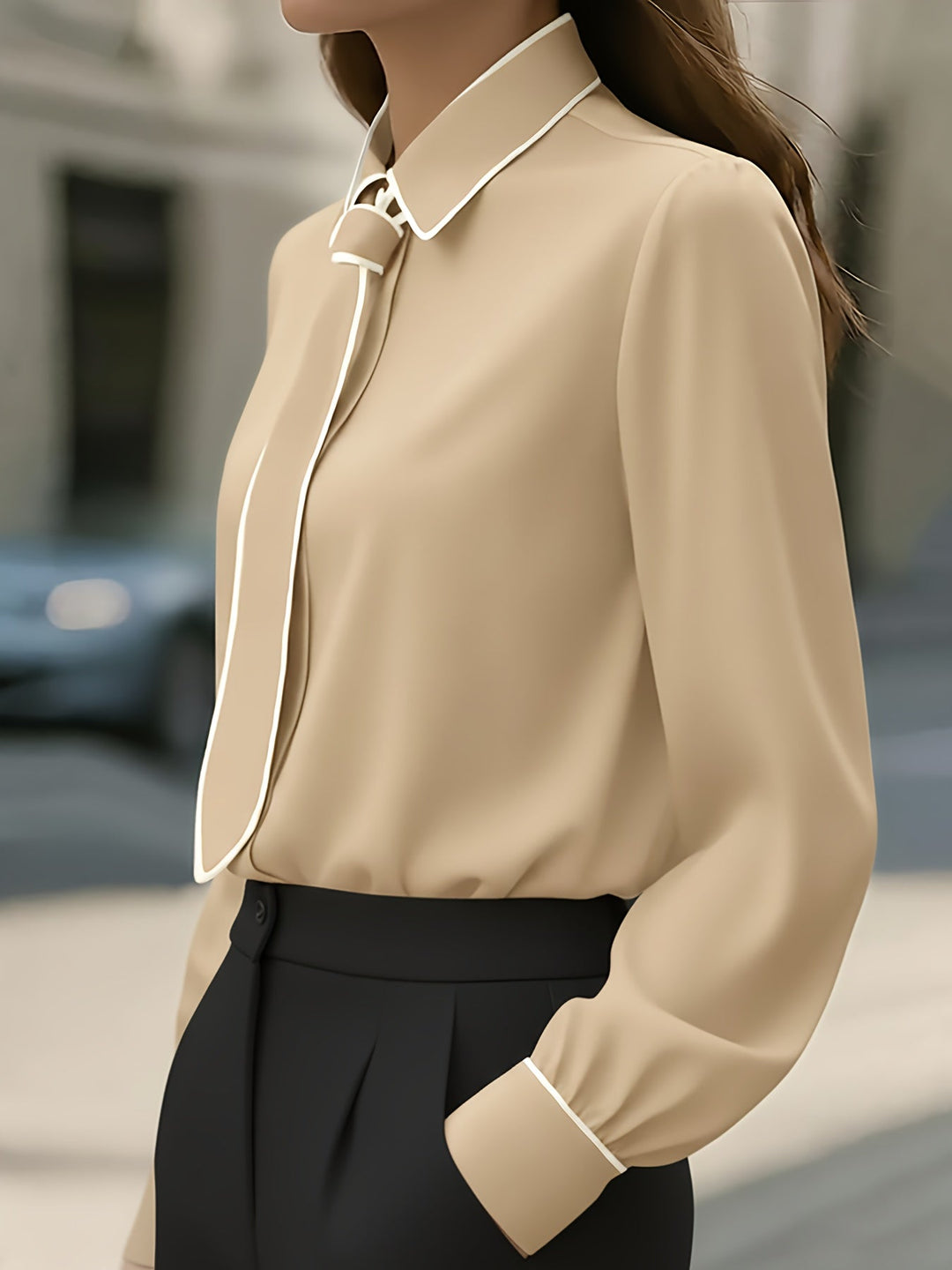 Briella - Önden Bağcıklı Uzun Kollu Gömlek