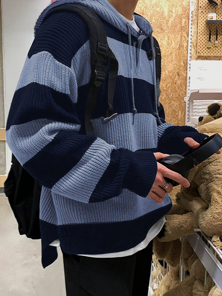 Tenzin - Büyük Boy Çizgili Örgü Kapüşonlu