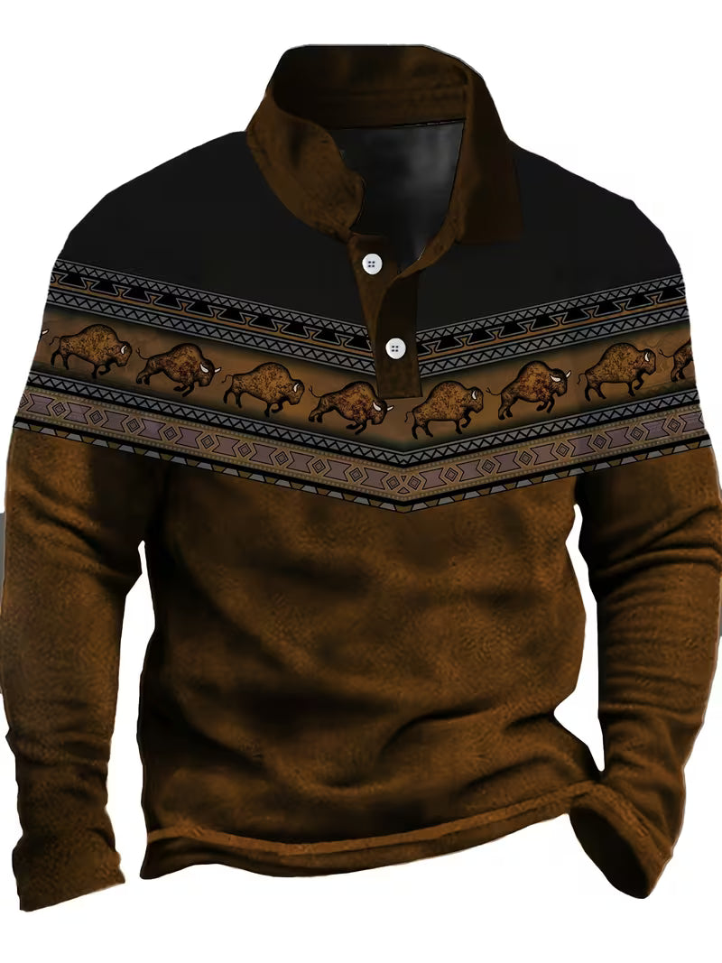 Tamas - Gündelik Vintage Renkli 3D Baskılı Polo Gömlek