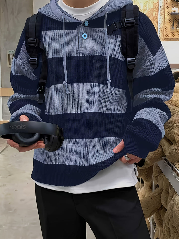 Tenzin - Büyük Boy Çizgili Örgü Kapüşonlu