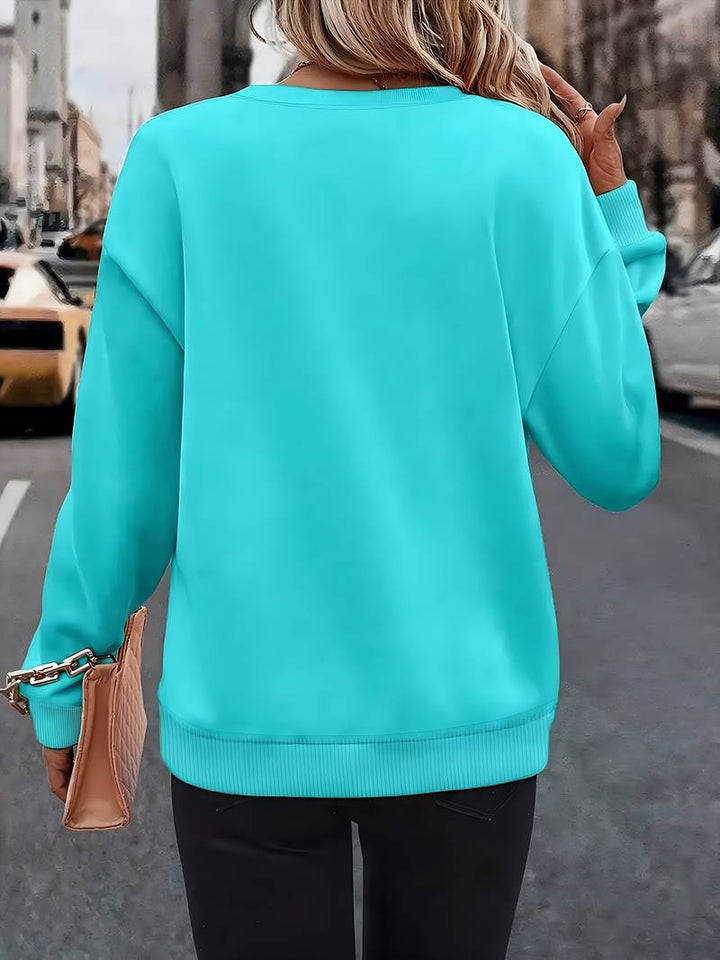 Ahuva - Kalp Desenli Şık Uzun Kollu Polar Sweatshirt